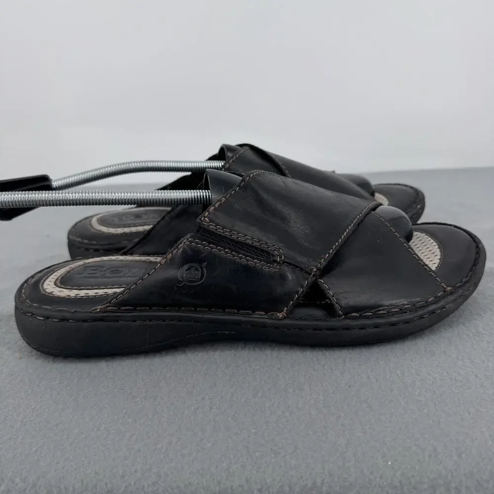 Born‎ Hesi Leather Slide Sandals Mens 11 Black Comfort Casual Slip On Cushioned